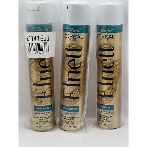 Loreal Paris Elnett Hairspray Extra Strong Hold Unscented | 3 Cans | 11 OZ New - Picture 1 of 2